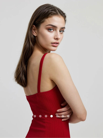 Square Neck Mini Dress // Red