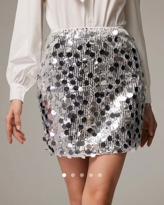 Sequinned Straight Skirt // Silver