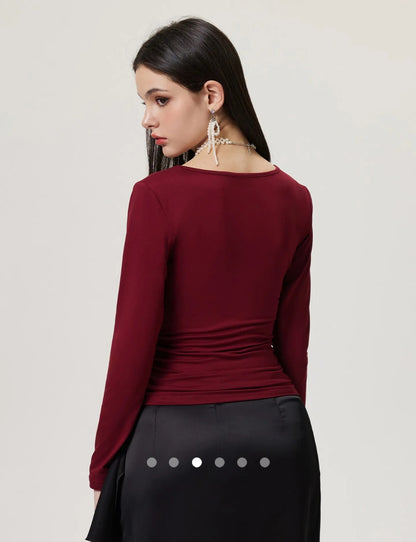 Gathered Square Neck Top // Burgundy