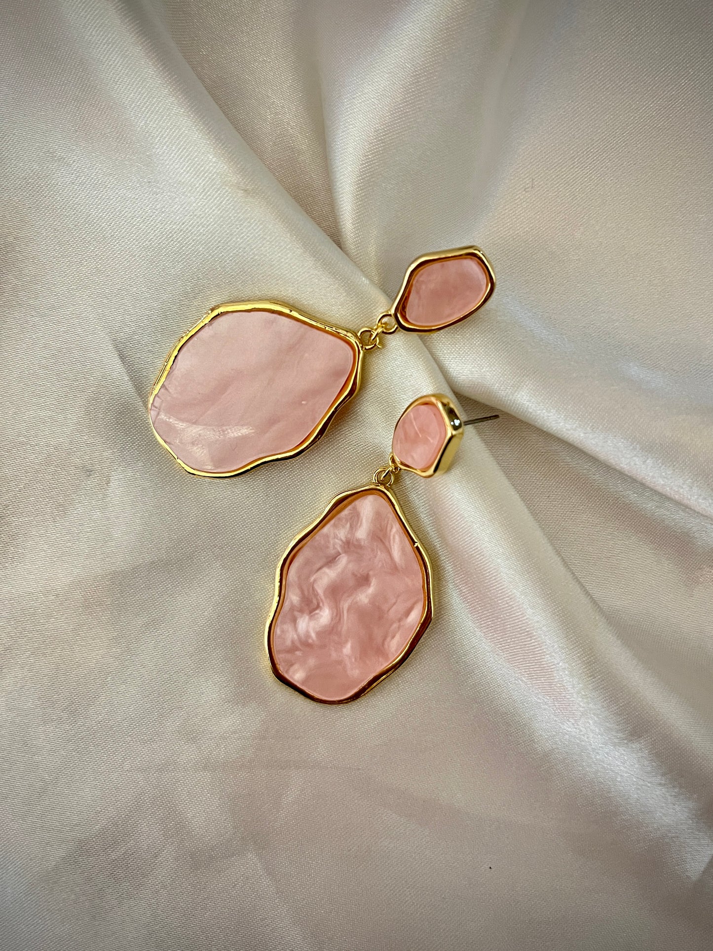 Asymetric Dangle Earrings // Pink