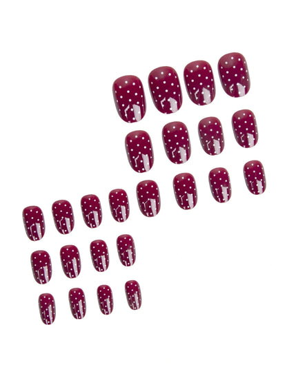 Polka Dot Artificial Nails // Burgundy