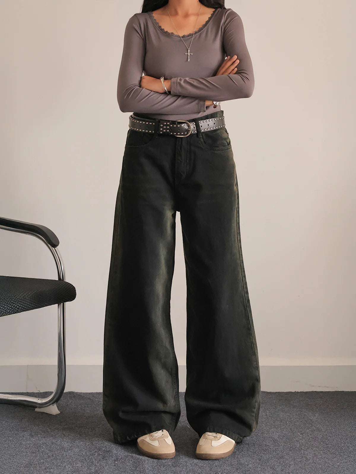 Rustic Black Ombre // Washed Wide Leg Jeans