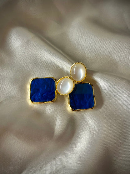 Square Dangle Earrings // Deep Blue