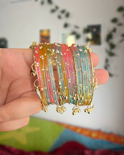 Multi Color // Kashmiri 12 Bangles + 4 Ghungroo Set