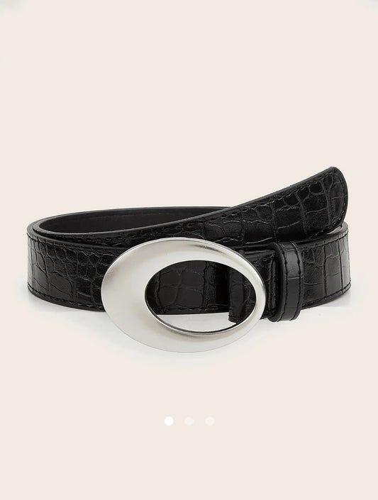 Faux Leather Buckle Belt // Black