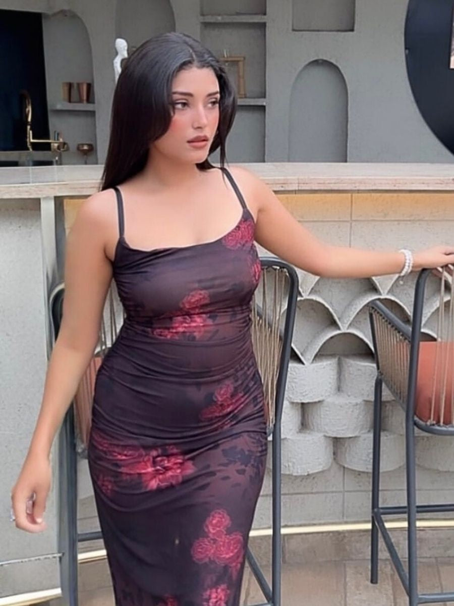 Printed Bodycon Dress // Brown