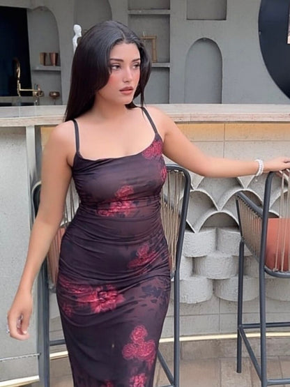 Printed Bodycon Dress // Brown