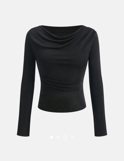 Draped Cowl Neck Top // Black