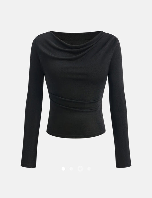 Draped Cowl Neck Top // Black