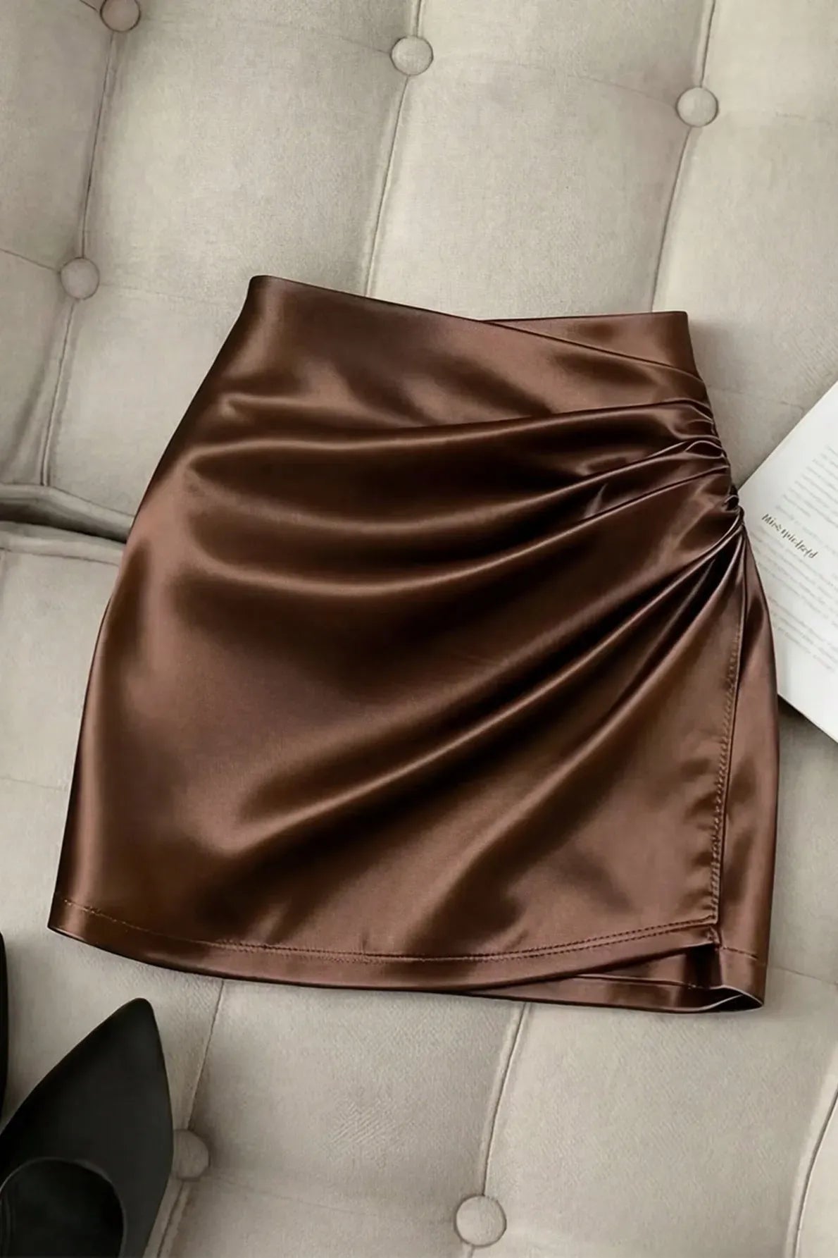 NEWME Ruched Mini Skirt // Brown