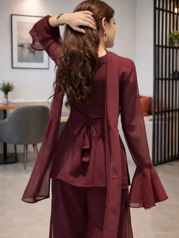 Wine // 3pc Kurta Set with Palazzo & Dupatta