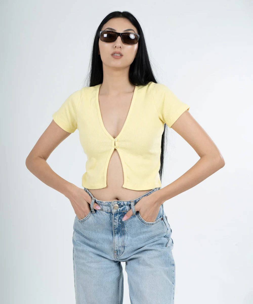 BTclub // Ribbed Button Top - Lemon