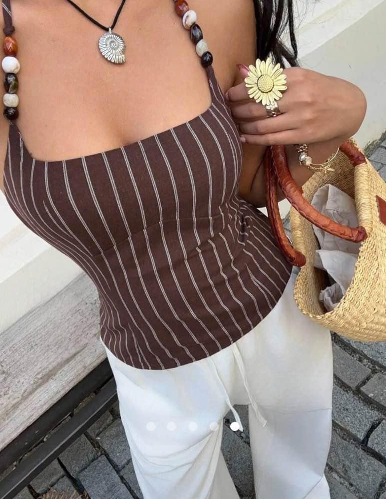 Beads Halter Top // Brown