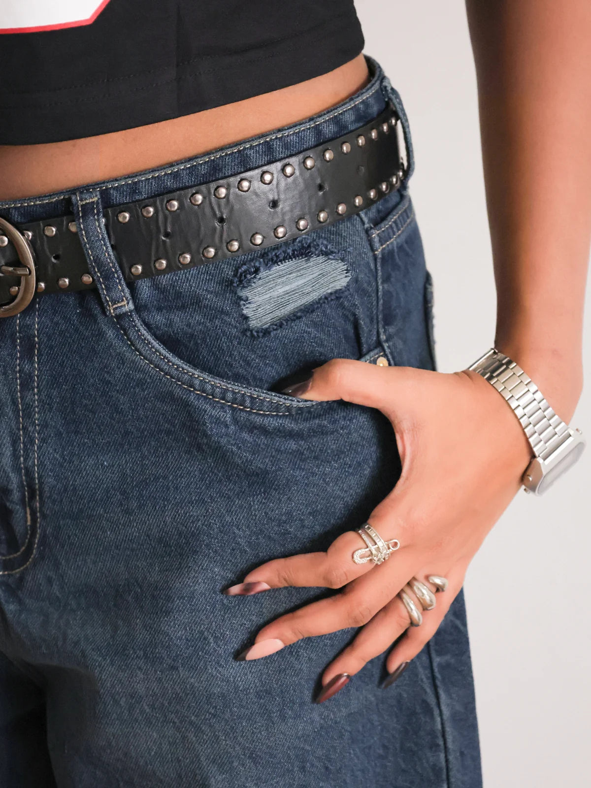 Deep Ocean Blue // Ripped Ultra Wide Leg Jeans