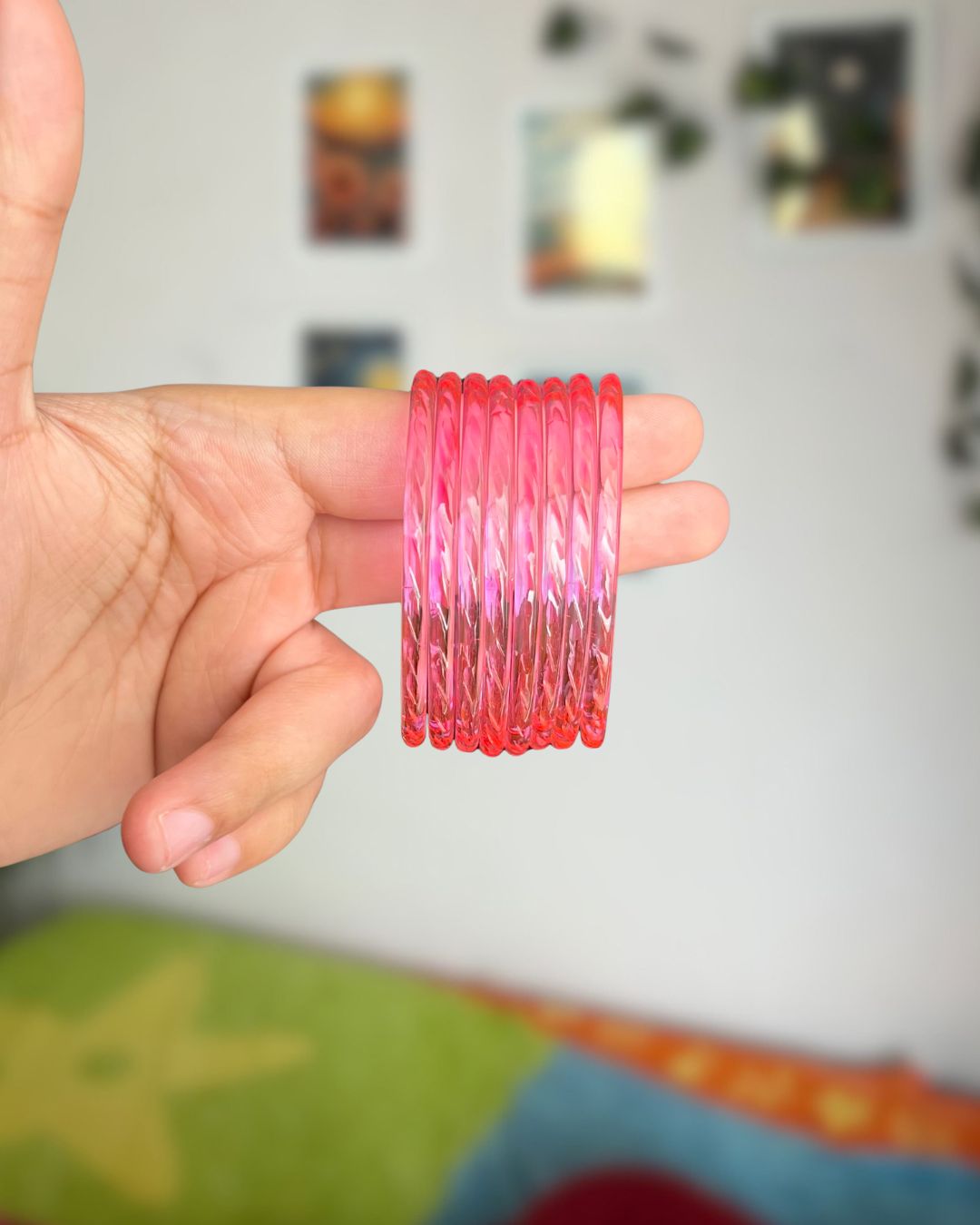Thick Glass Bangles Set 8pc // Pink