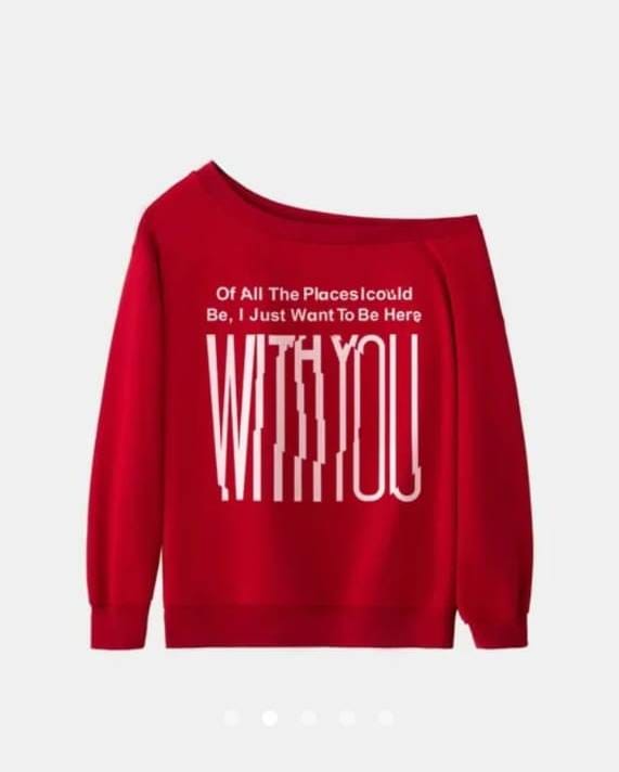Slogan Off Shoulder Sweatshirt // Red