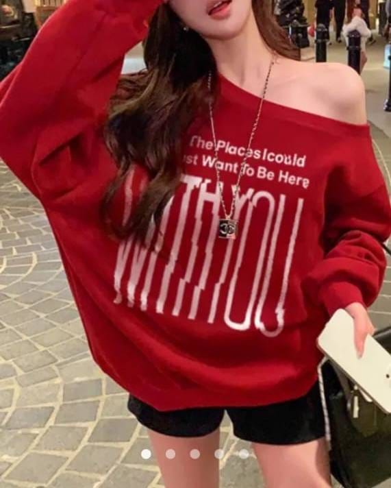 Slogan Off Shoulder Sweatshirt // Red
