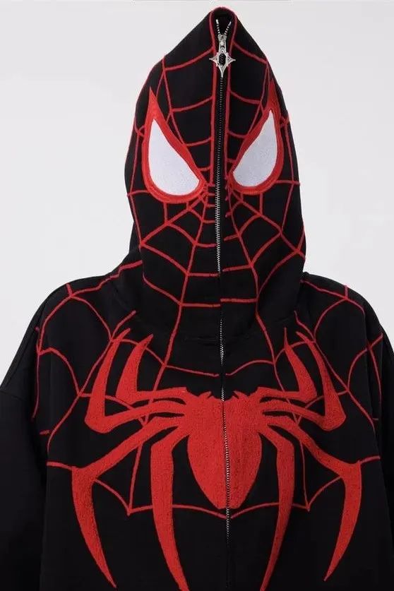 Spiderman Oversized Zipper Hoodie // Black