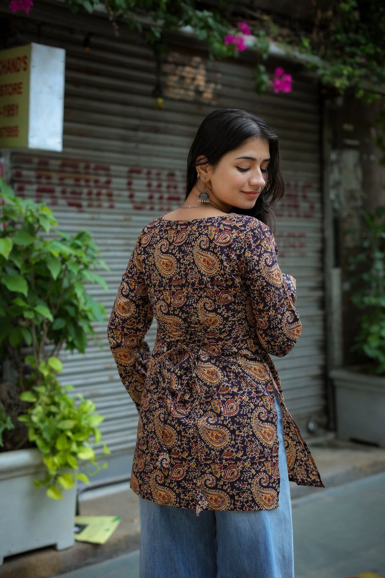 Masakali Hand Block Short Kurti (100% Cotton) // Brown