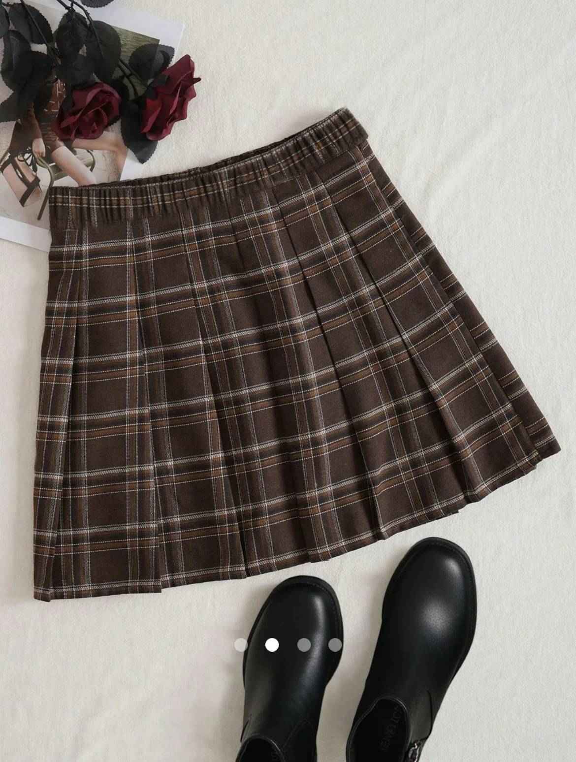 Twill Woven Pleated Skirt // Brown