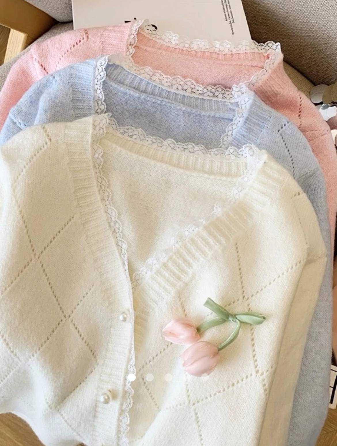 Lace Trimmed Knit Cardigan // Off-White