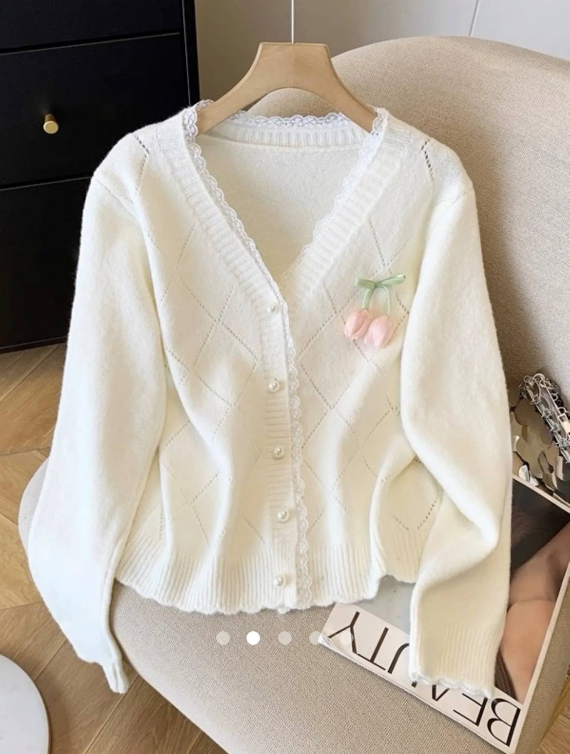 Lace Trimmed Knit Cardigan // Off-White