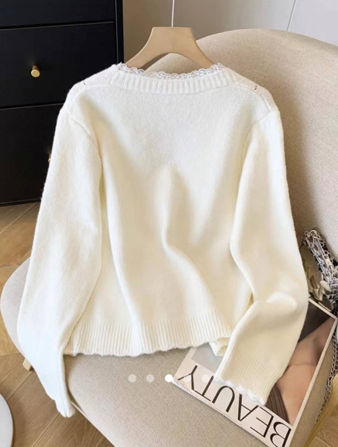 Lace Trimmed Knit Cardigan // Off-White
