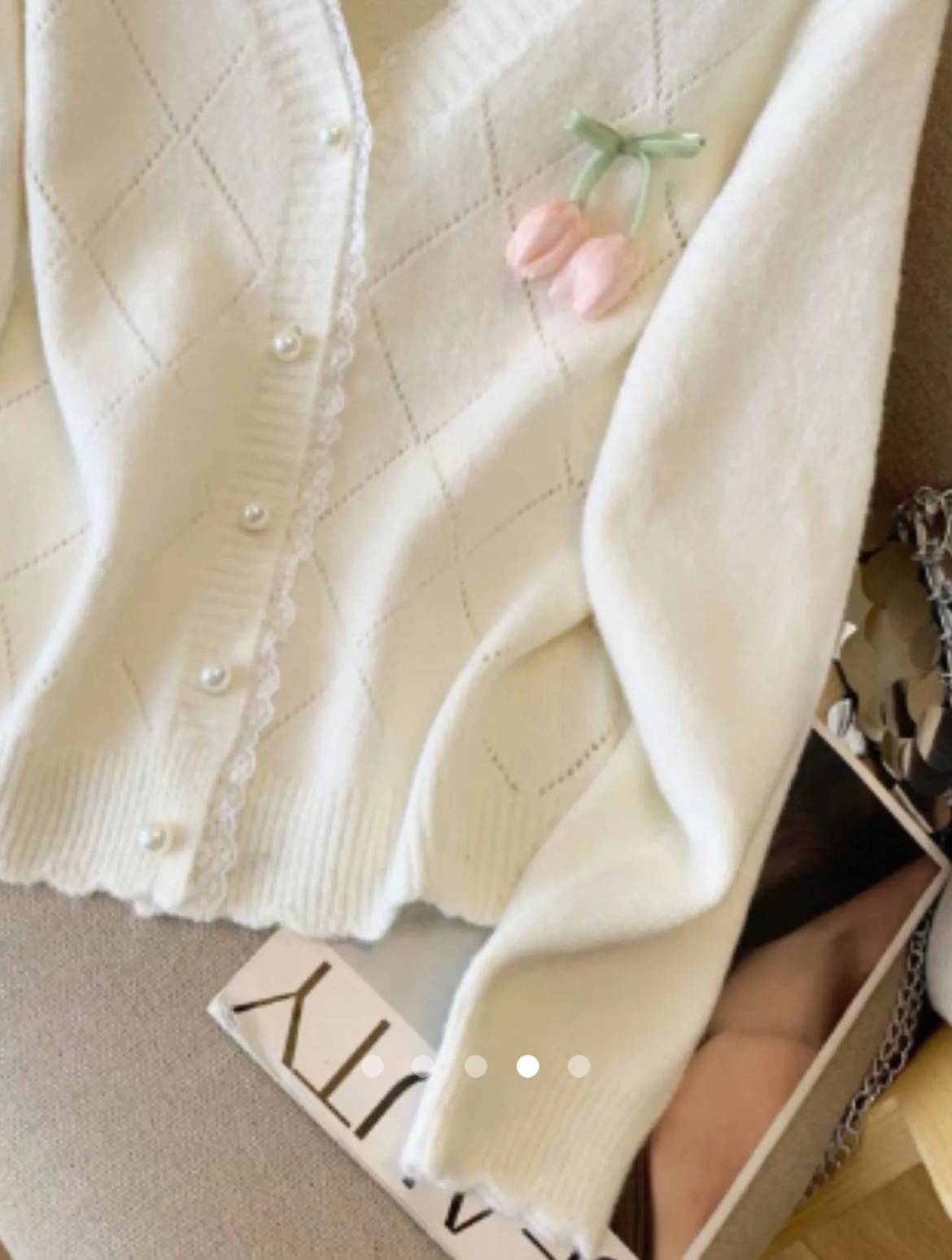 Lace Trimmed Knit Cardigan // Off-White