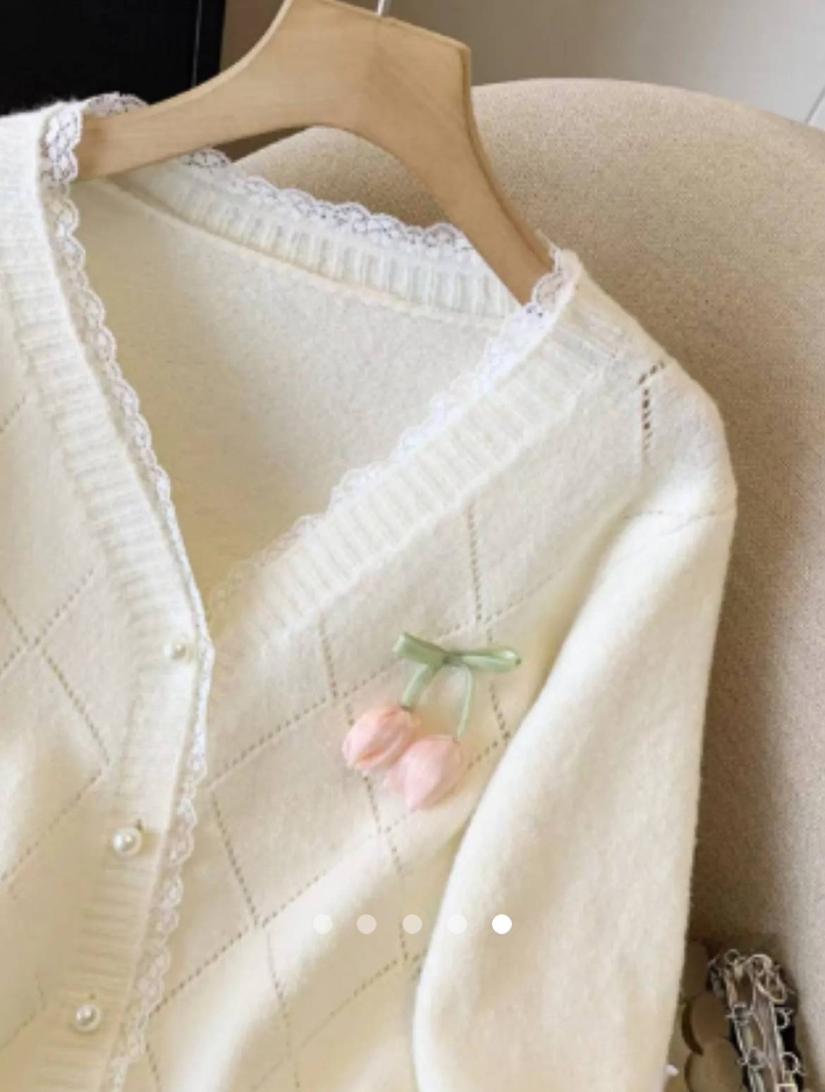 Lace Trimmed Knit Cardigan // Off-White