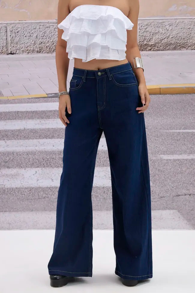 Solid Mid Rise Jeans // Dark Blue