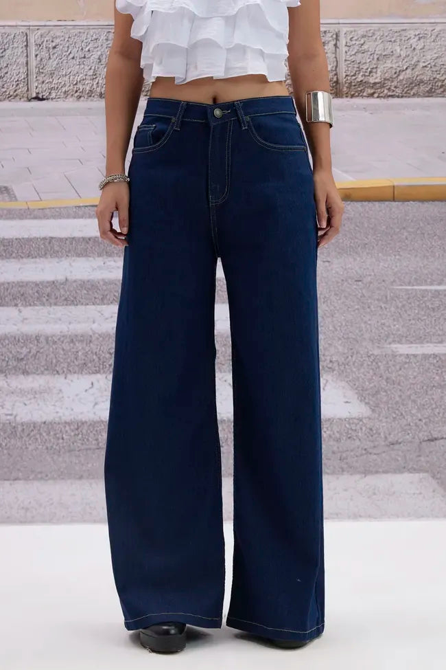 Solid Mid Rise Jeans // Dark Blue