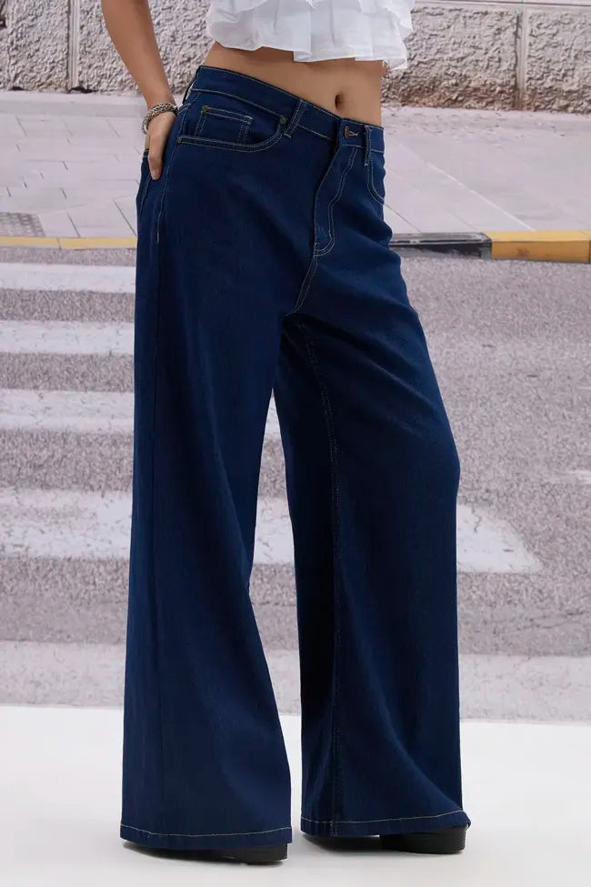 Solid Mid Rise Jeans // Dark Blue
