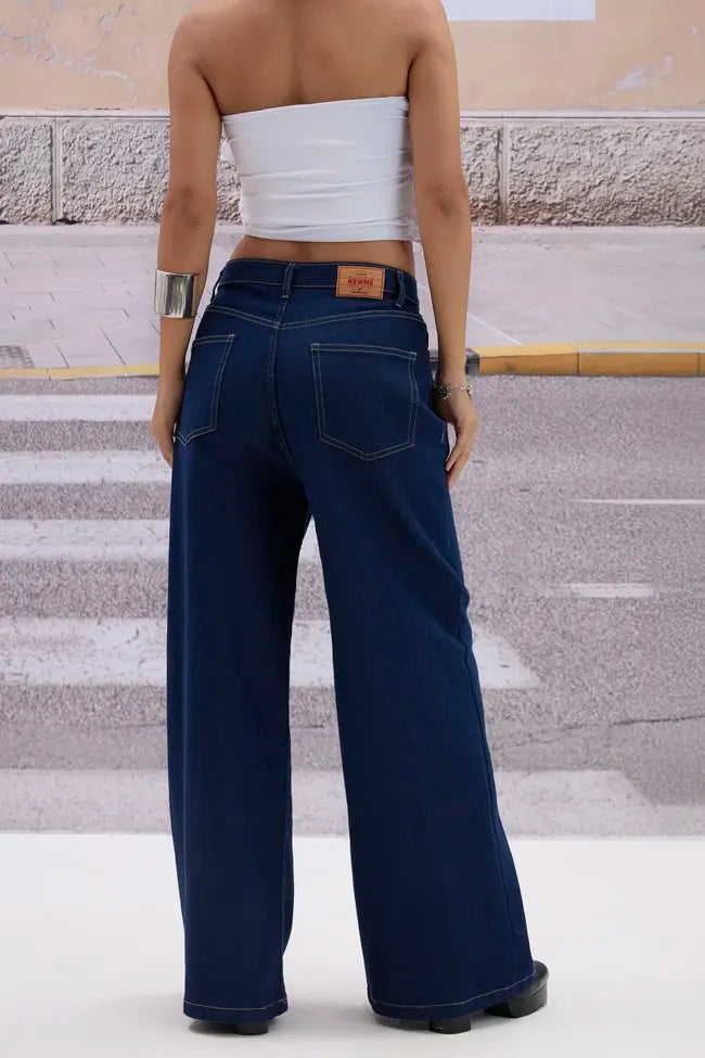Solid Mid Rise Jeans // Dark Blue