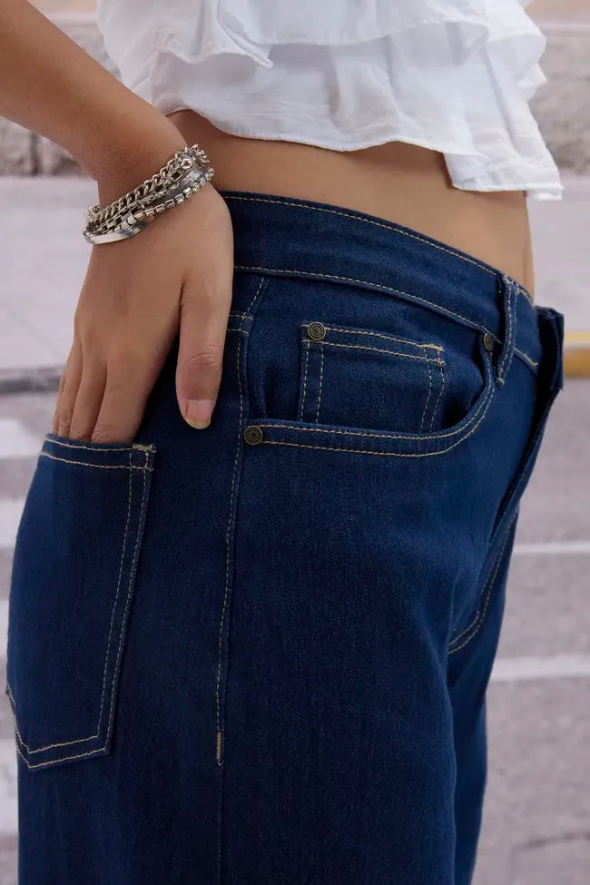 Solid Mid Rise Jeans // Dark Blue