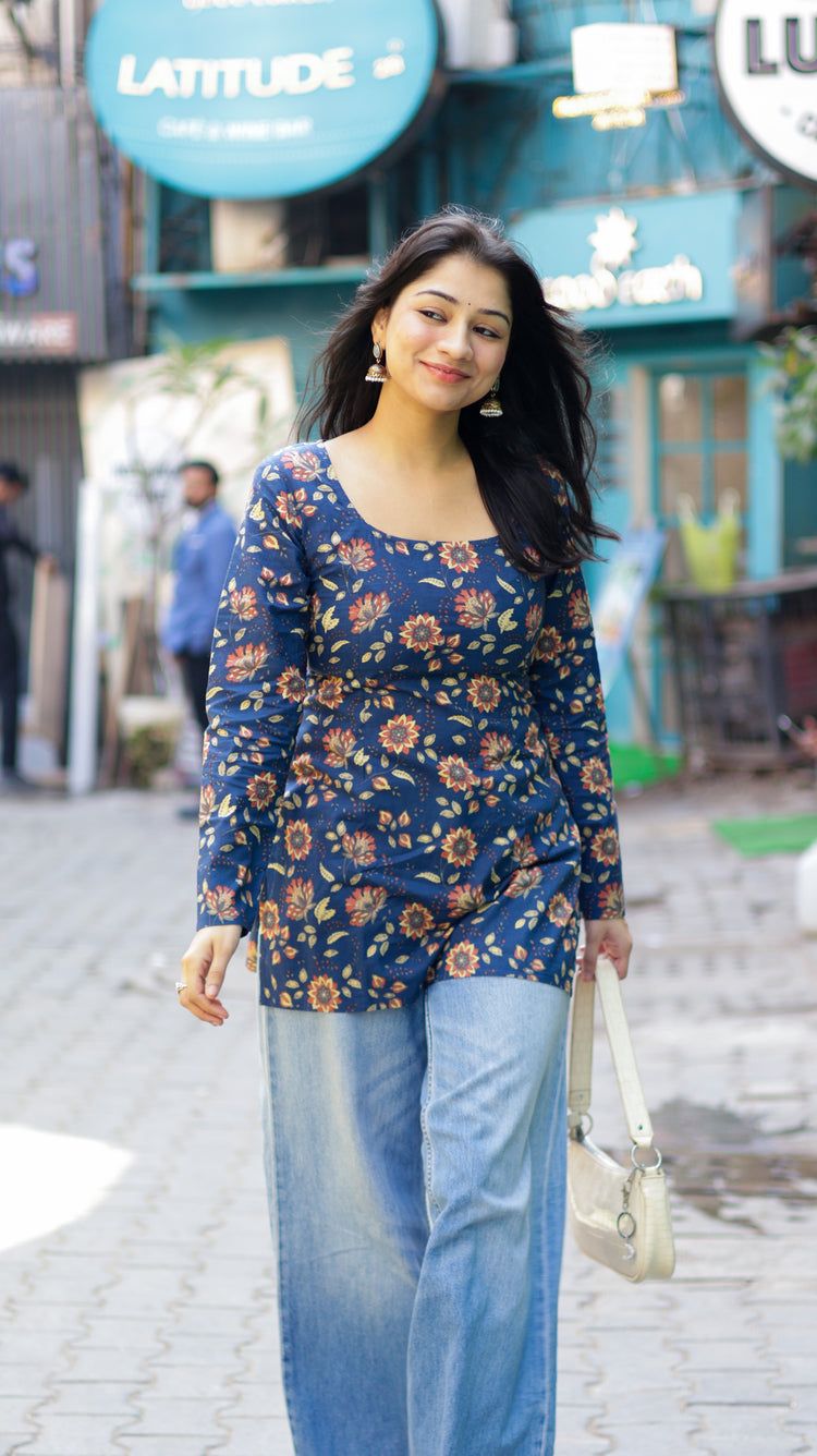 Layla Short Kurti (100% Cotton ) // Blue