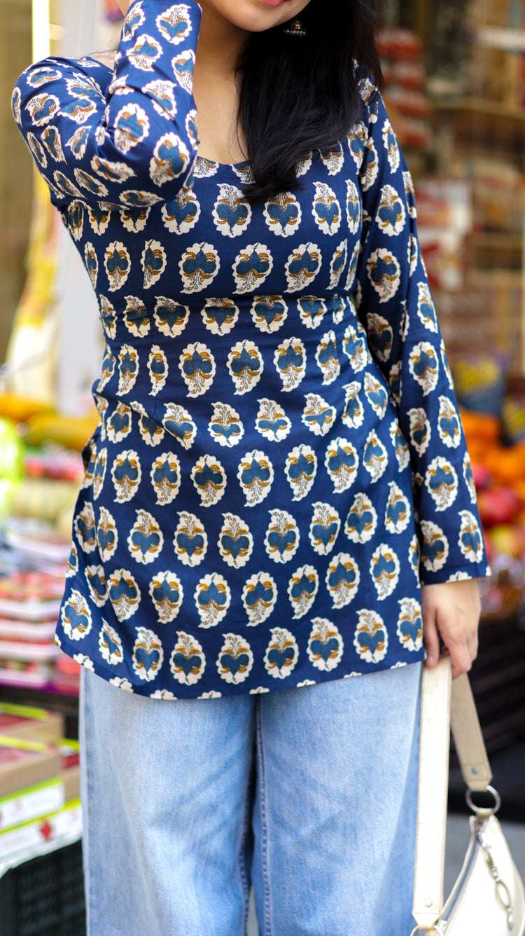 Bela Short Kurti (100% Cotton ) // Blue