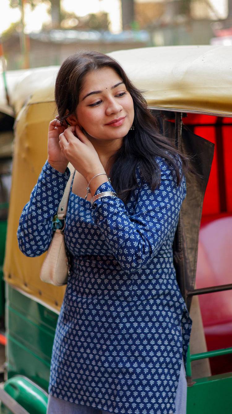 Rimjhim Indigo Short Kurti (100% Cotton ) // Blue