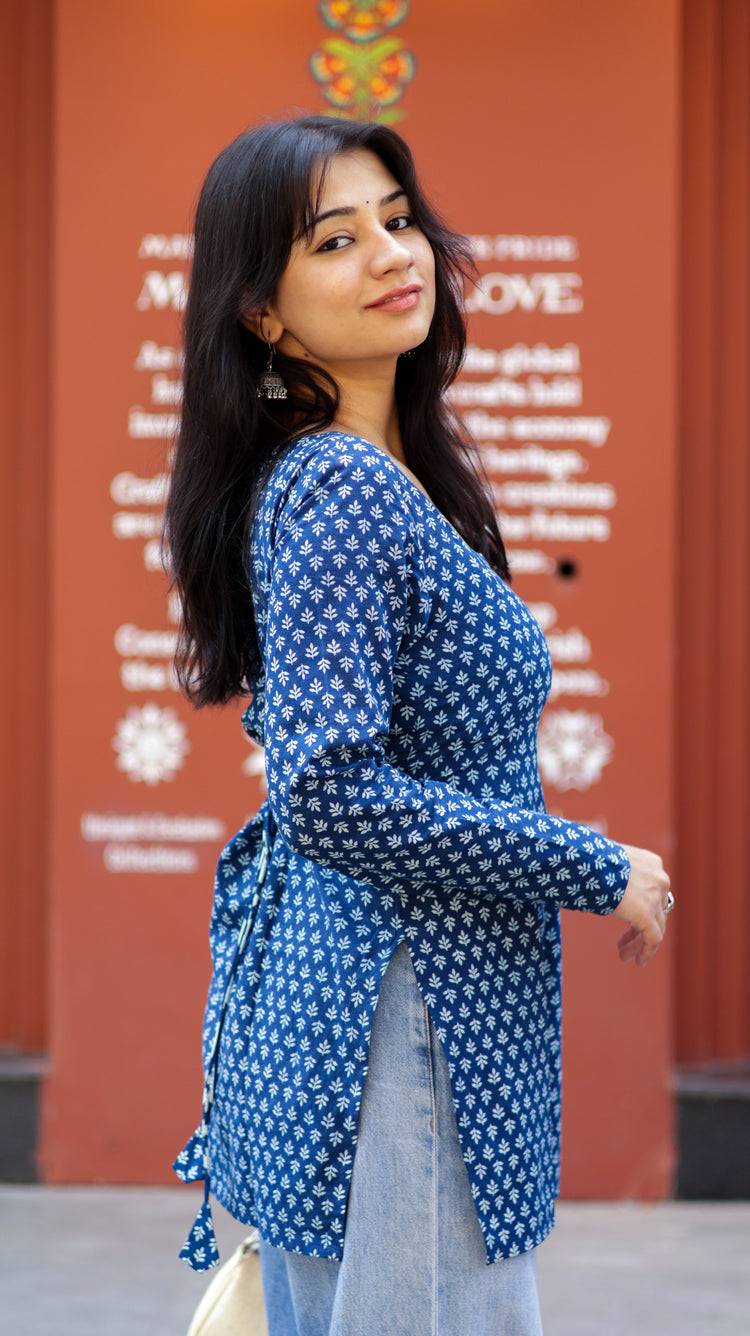 Rimjhim Indigo Short Kurti (100% Cotton ) // Blue