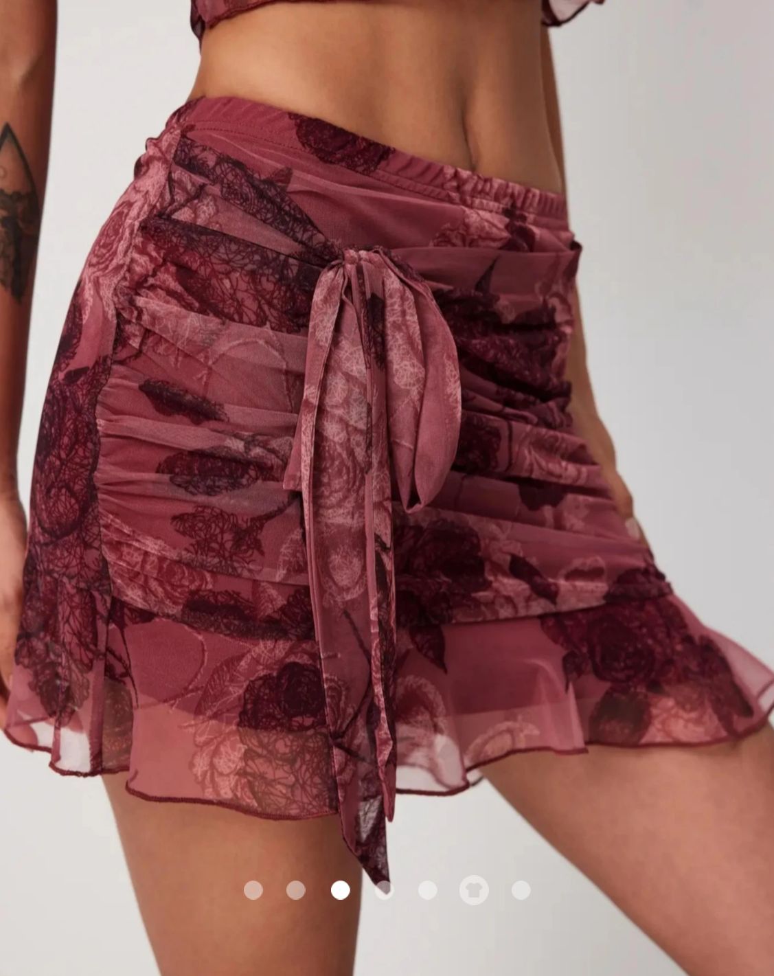 Floral Print Tie-Front Ruched Skirt // Red