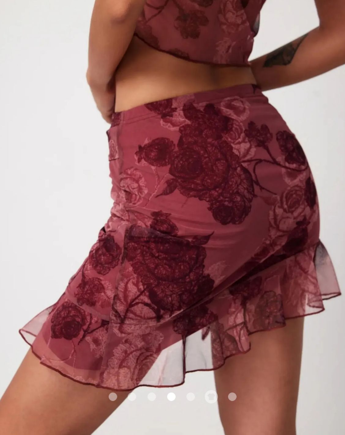 Floral Print Tie-Front Ruched Skirt // Red