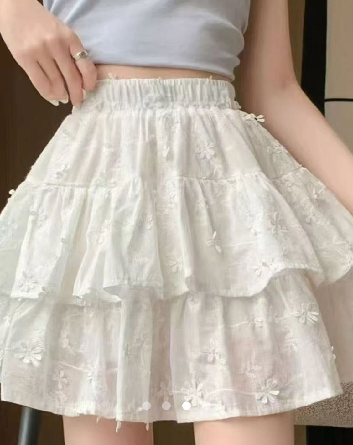 Applique Layered/Tiered Skirt // White
