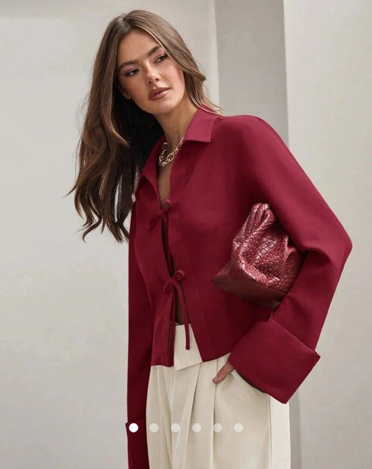 Tie Up Placket Shirt // Burgundy