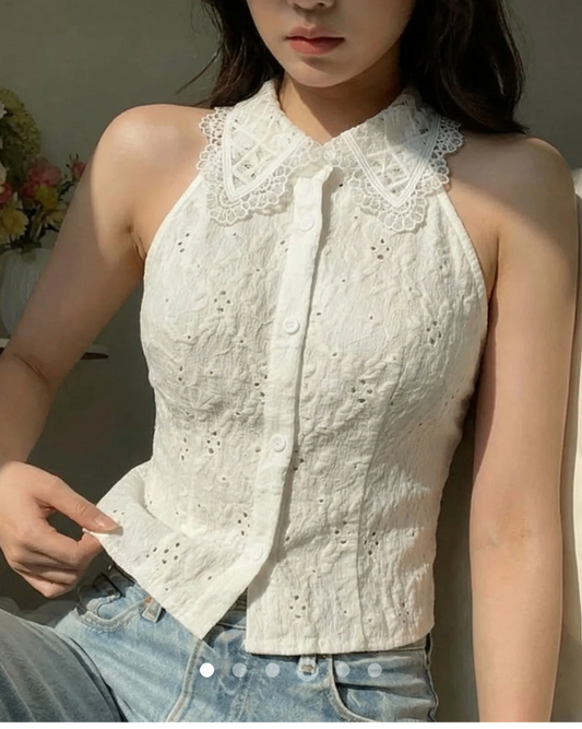 Lace -trimmed Tank Top // White