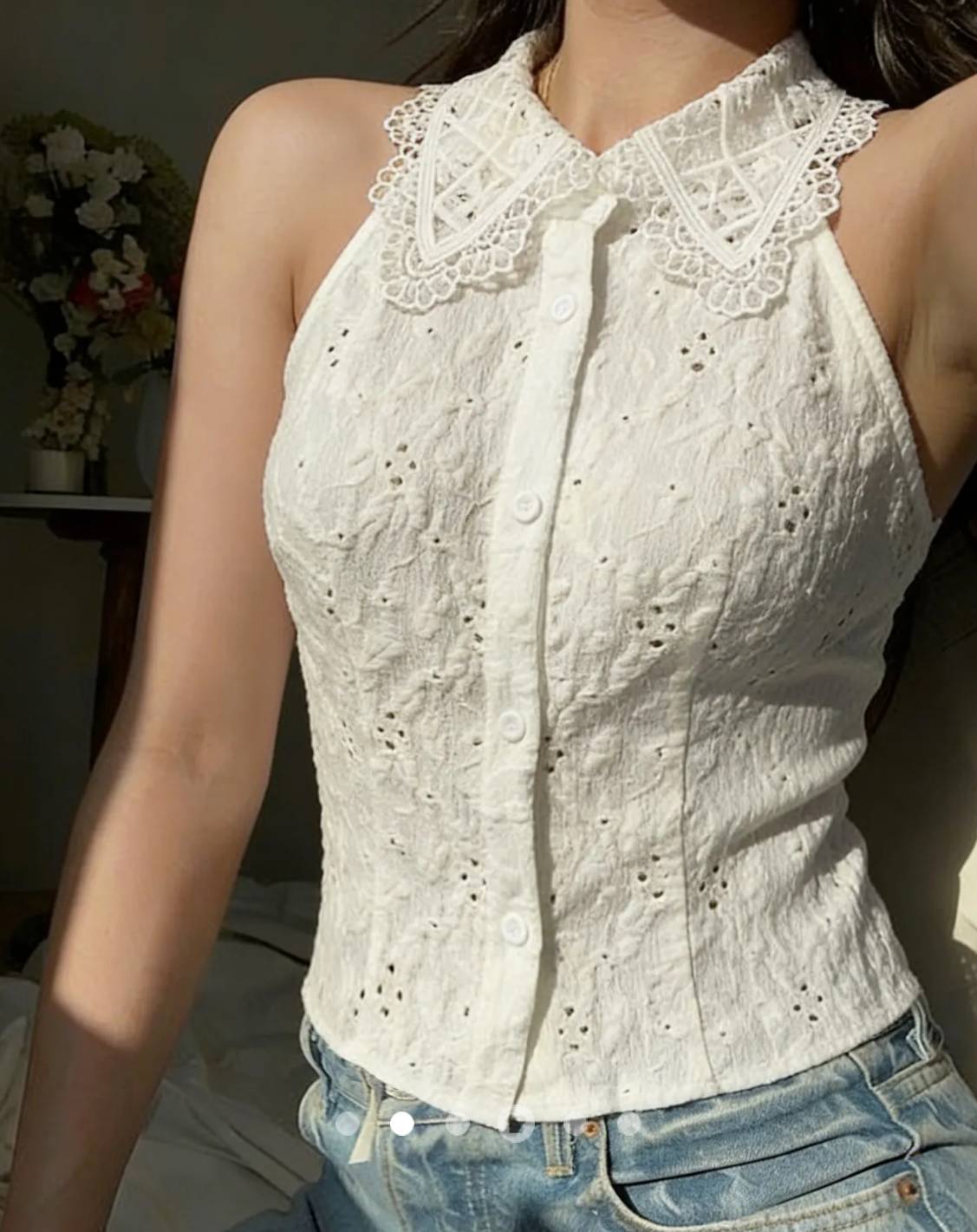Lace -trimmed Tank Top // White