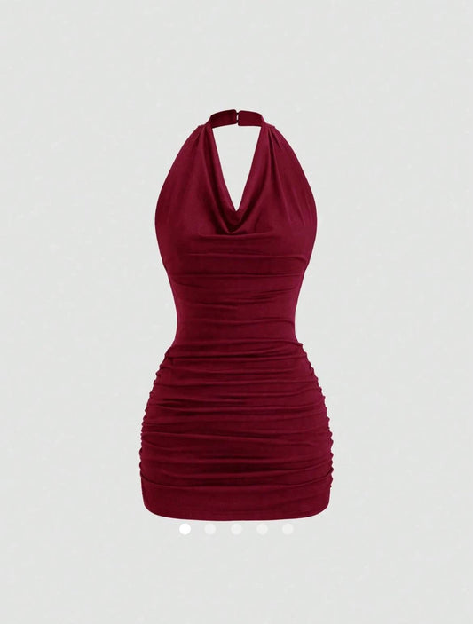 Backless Bodycon Dress // Burgundy