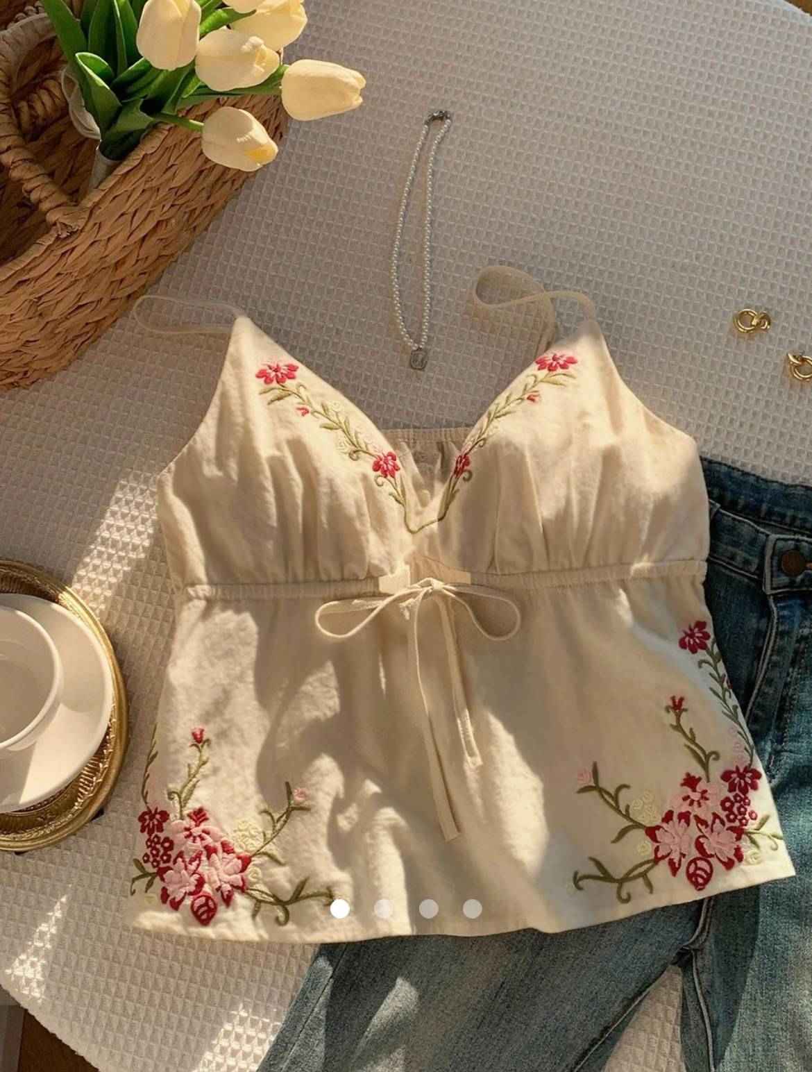 Embroidered Cami Top // Apricot