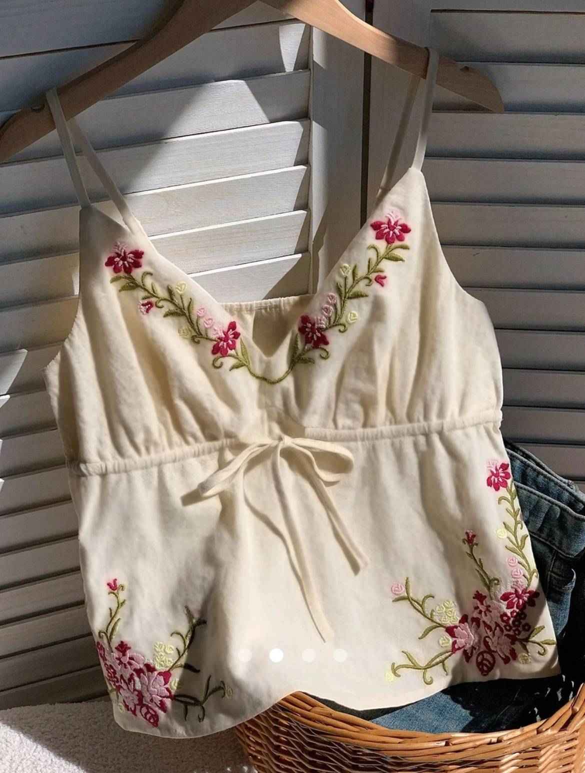 Embroidered Cami Top // Apricot