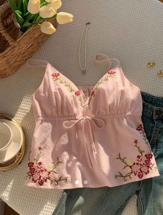 Embroidered Cami Top // Pink
