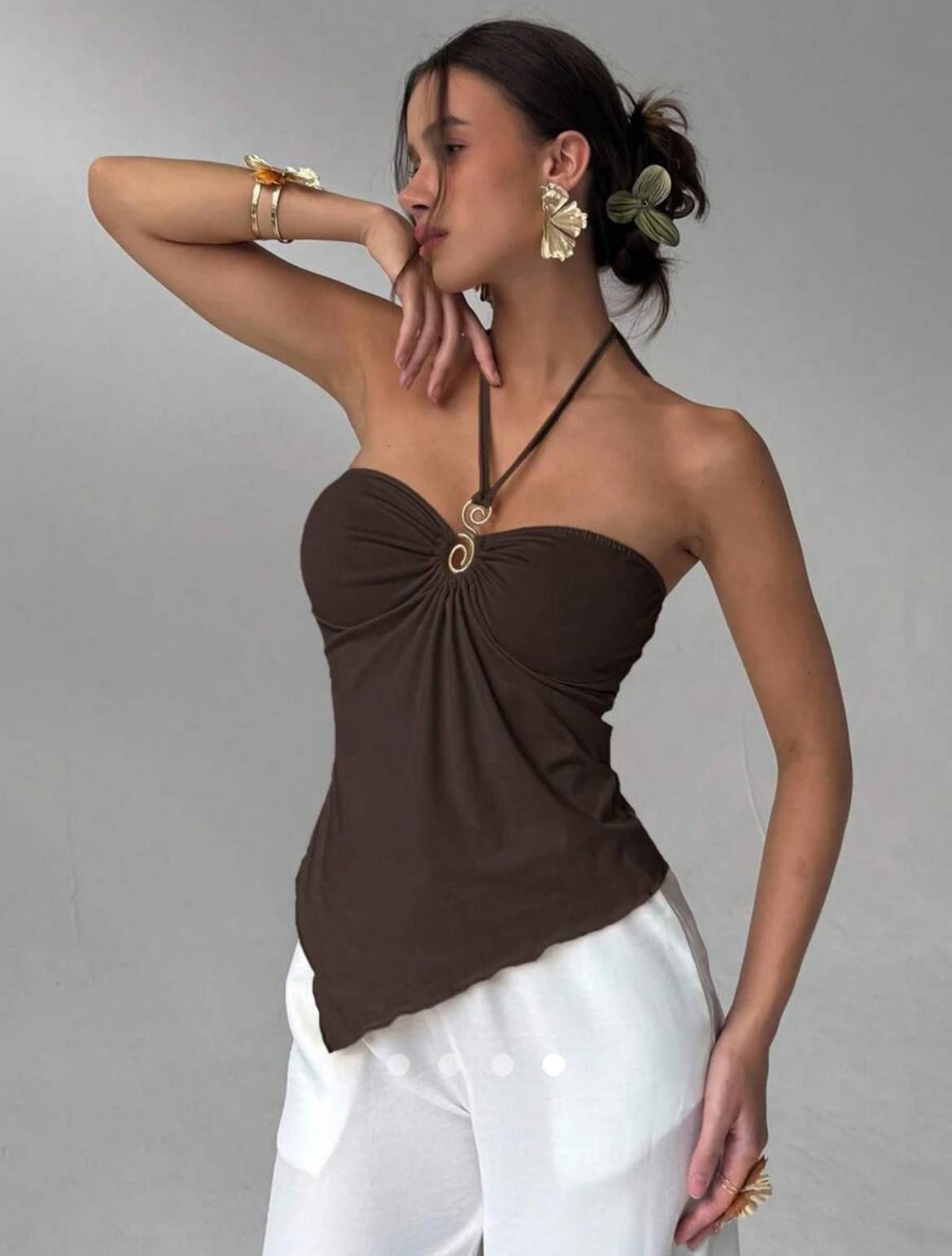 Asymmetric Halter Top // Brown