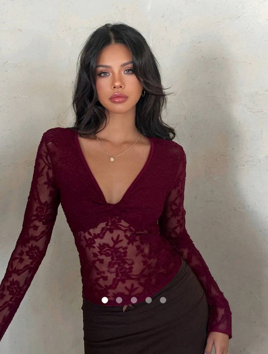 Jacquard Twist Top // Burgundy